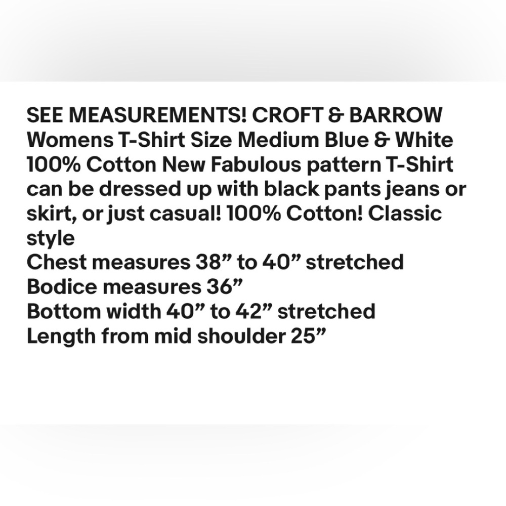 CROFT & BARROW Womens T-Shirt Size Medium 100% Cotton V Neckline New - Picture 6 of 6